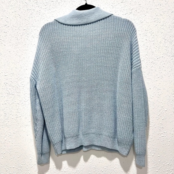 LOFT 100% cotton crochet yoke Light Blue V-Neck Sweater XL - Picture 4 of 10